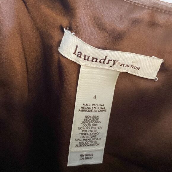 Vintage 00's Laundry by Design Brown Bubble Hem Ruched Silk Dress Size 4 - Picture 9 of 14